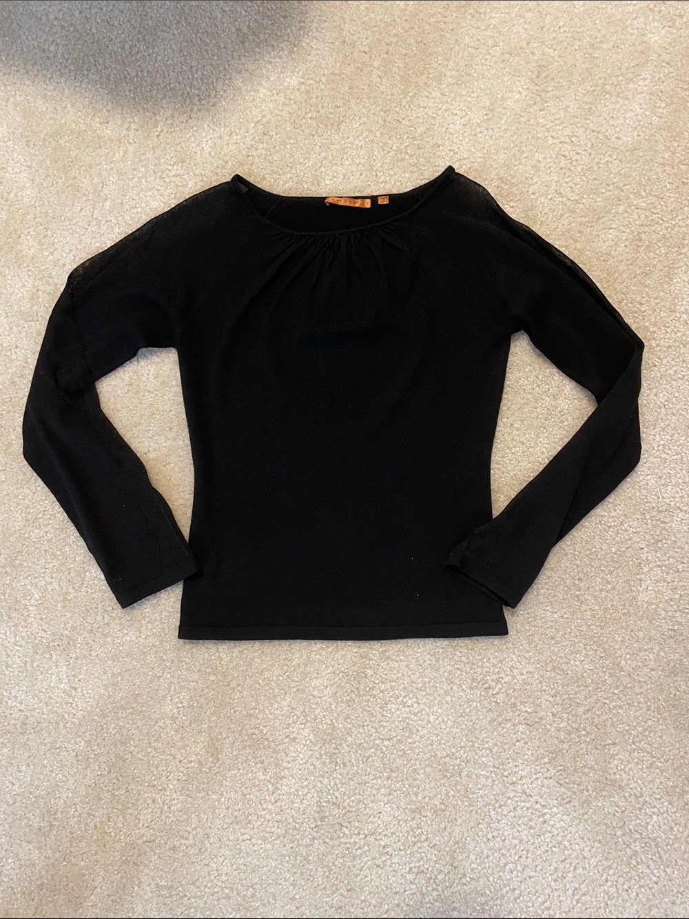 Classic Black Long-Sleeve Scoop Neck sweater with mesh sleeves